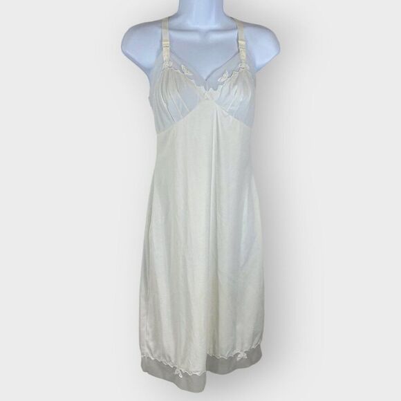 Vintage Womens Slip Dress | Ivory | Floral Mesh Trim | FLAWS - Picture 1 of 10